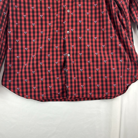 Robert Graham Red and Black Check Shirt w/ Embroidered Rainbow Roosters - Picture 2 of 10